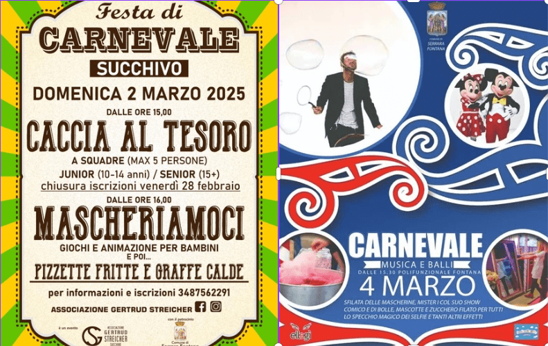 Carnevale a Serrara Fontana: doppio appuntamento di festa e&nbsp;allegria!