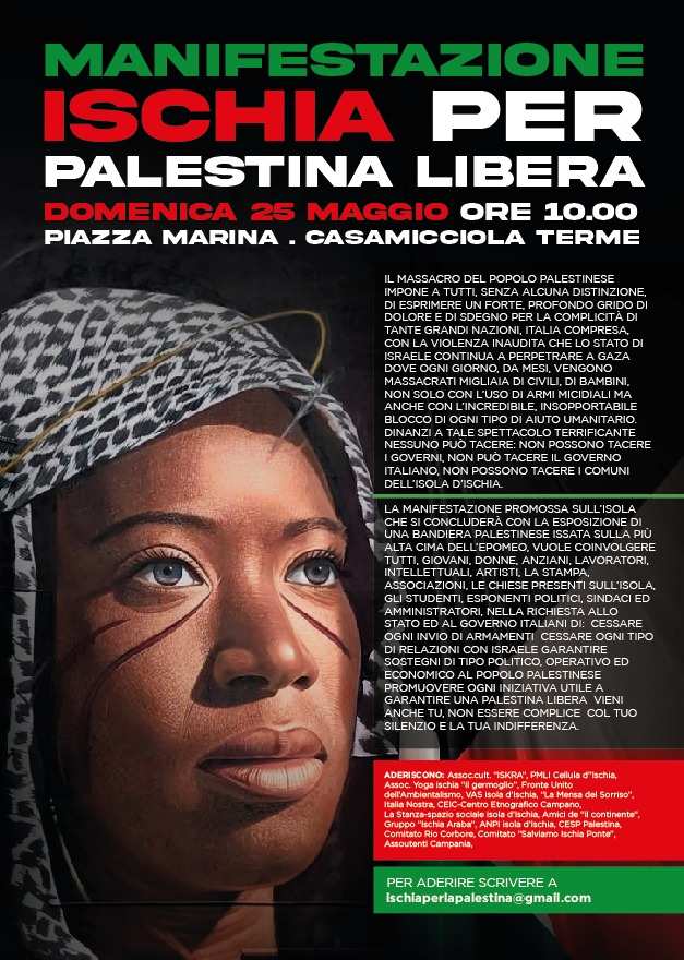 Ischia scende in piazza per la Palestina: manifestazione a Casamicciola domenica 25 maggio