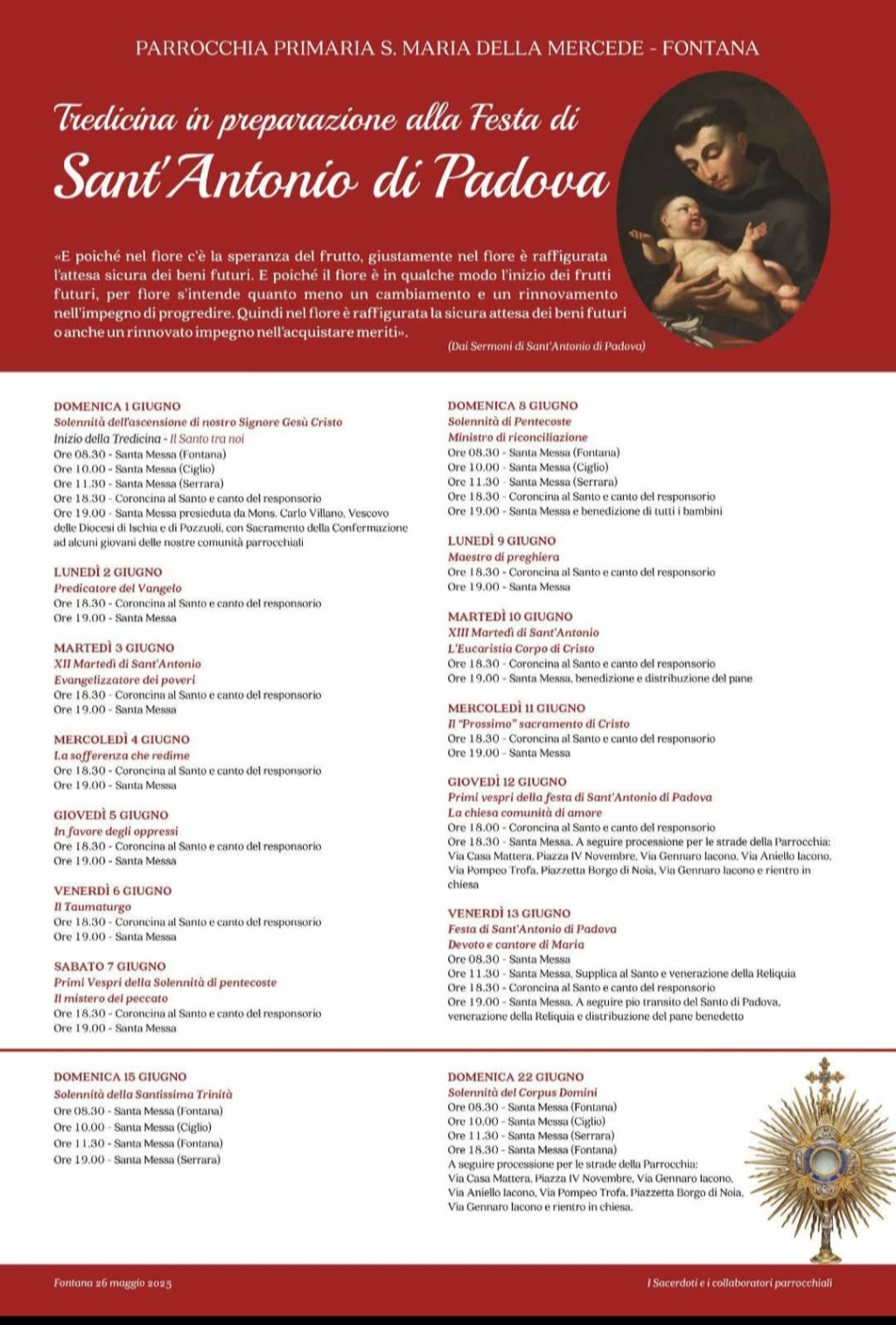 Festività di Sant’Antonio da Padova: tutti gli&nbsp;appuntamenti