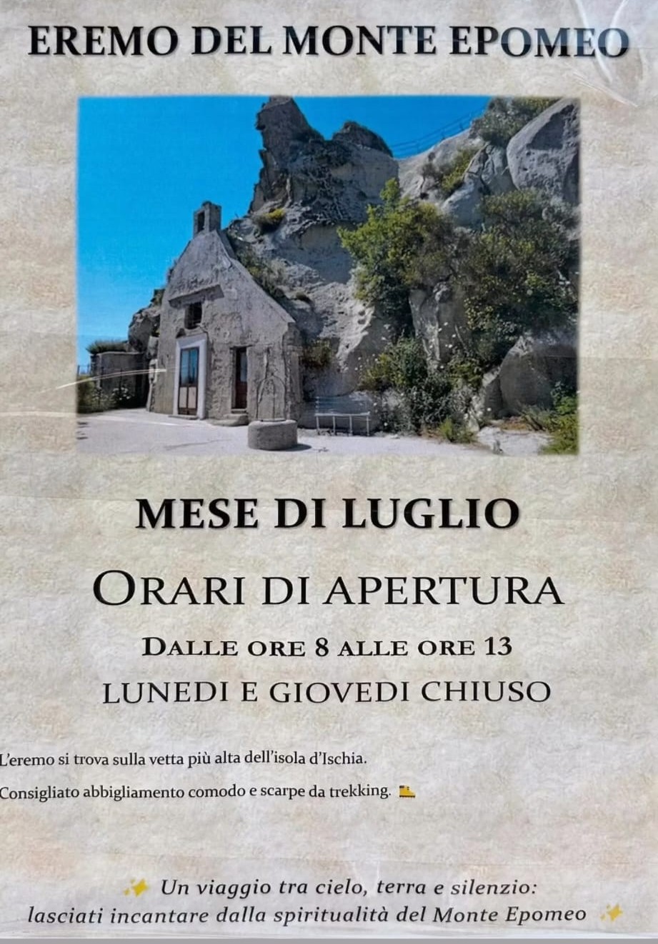 Eremo del Monte Epomeo: nuovi orari di apertura per il mese di&nbsp;luglio