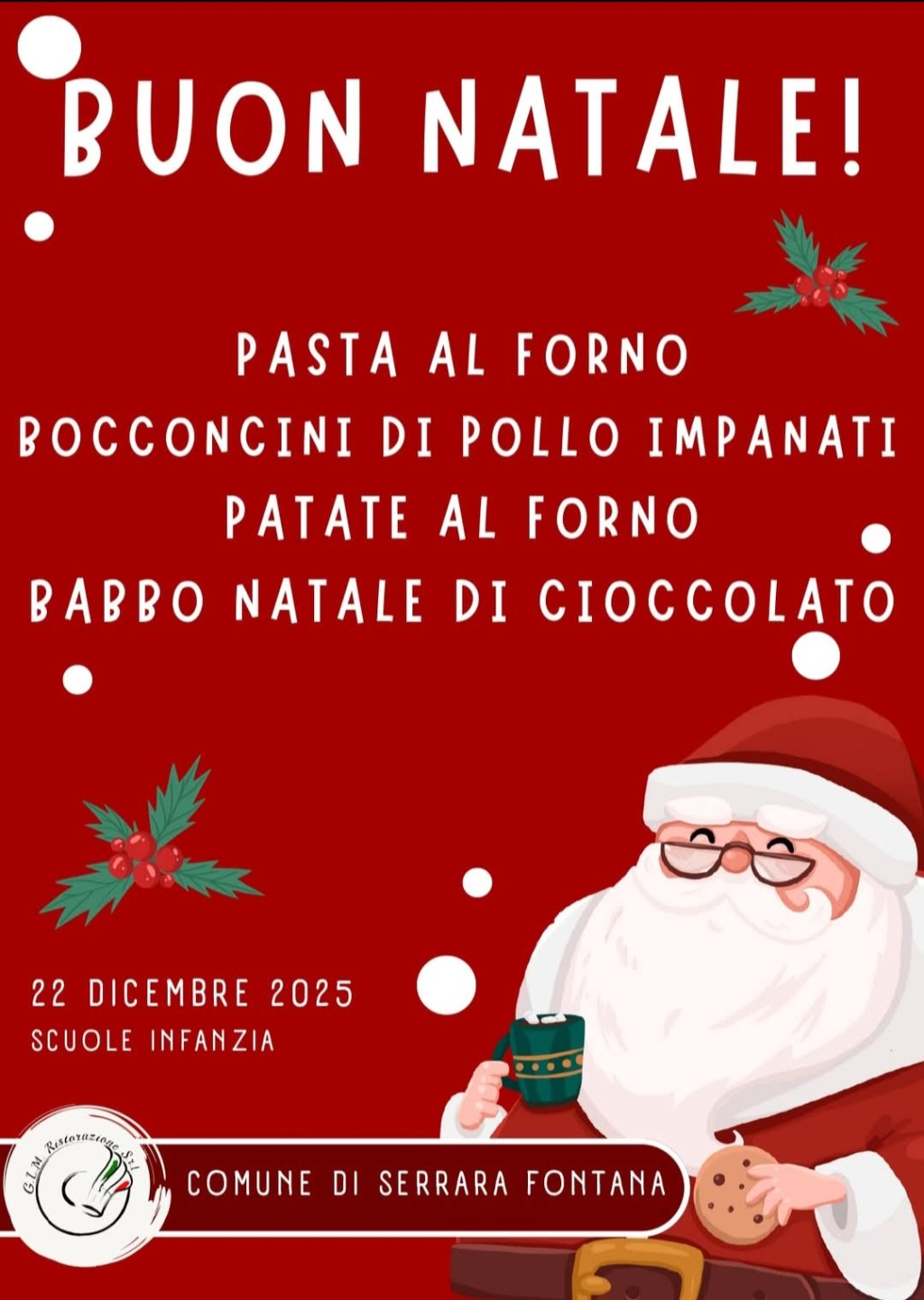 Il Natale arriva nelle mense della scuola di Serrara&nbsp;Fontana