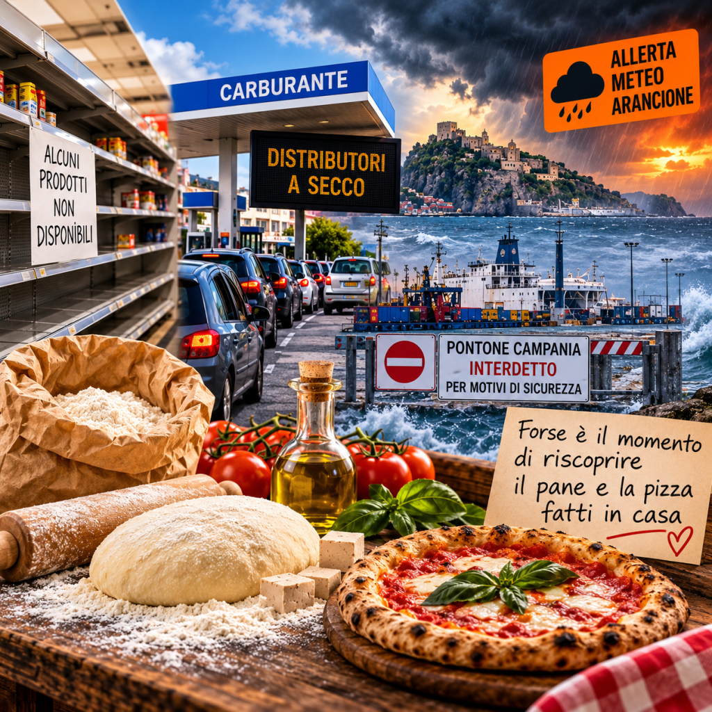 Ischia, una settimana di passione: tra scaffali vuoti, file ai distributori e allerta meteo, ci salveremo con il pane e la pizza fatti in&nbsp;casa!